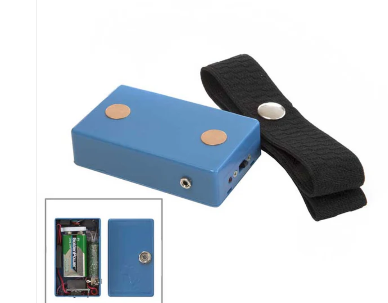 Zapper de Orgón de ORGONITA.EU con electrodos de cobre y correa de velcro para llevarlo en el cuerpo